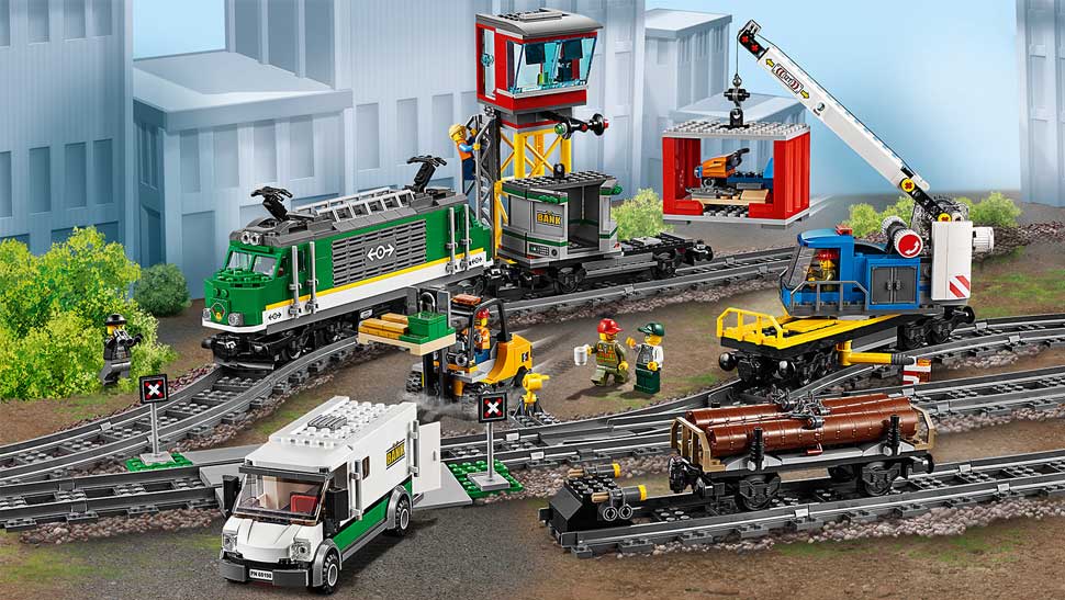 LEGO Train Carriage Flatbed Rotating Crane Cargo Freight Wagon & Minifigure Gift 